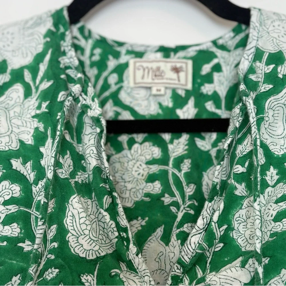 Mille Daisy Dress Size Medium Green Zinnia Print Tassels - Picture 5 of 12
